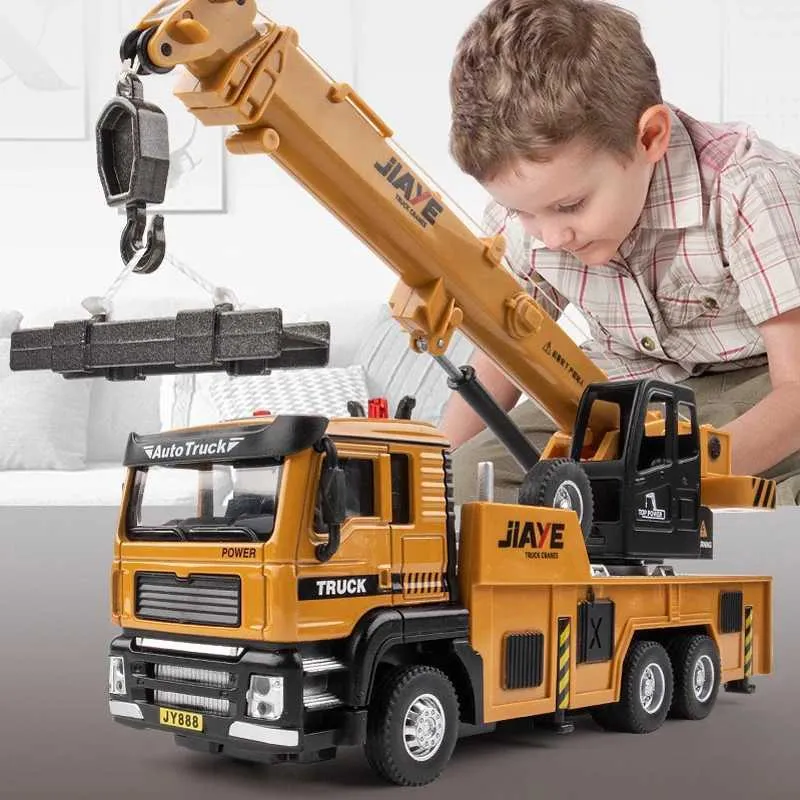 Electric/RC Car 1 50 Scale Truck Crane Eloy Car Model Ljusljudeffekt Diecast Car Toys For Boys Birthday Present Kids Toys Car Collection T240428