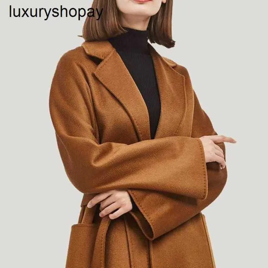 Maxmaras Cashmere Coat Womens Wool Coats m Family Labbro High End Double Sided Water Wave Pattern Loose Lace Up Long Woolen Autumn a Hu40