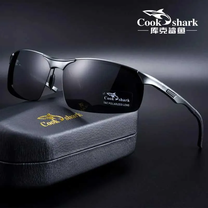 Güneş gözlükleri Cook Shark 2020 Yeni Alüminyum Magnezyum Güneş Gözlüğü Erkek Güneş Gözlüğü HD Polarize Sürücü Gözlükleri Gelgit D240429