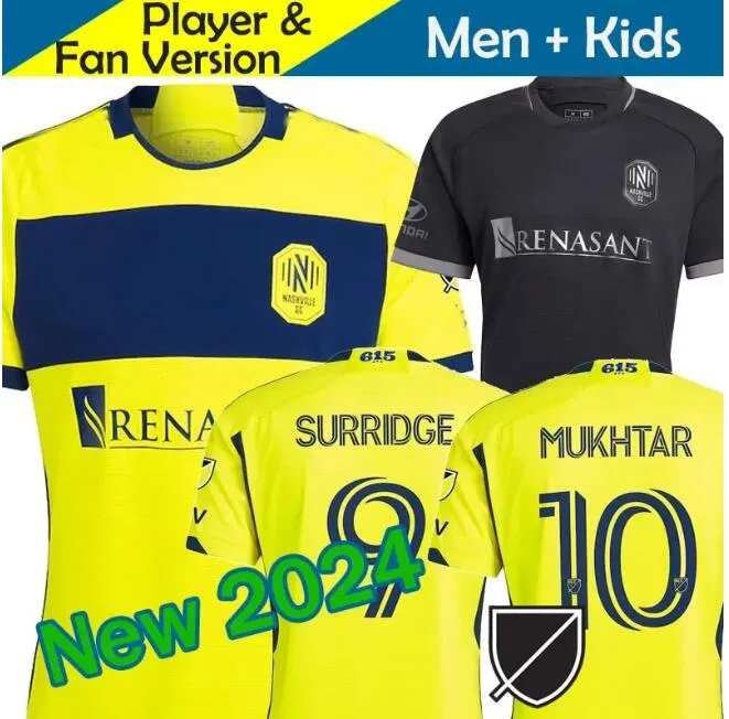 2023 2024 MLS Nashville SC Soccer Jersey The 615 Kit Man Major League 23/24 Football Shirt Primary Home Yellow Away Man In Black SURRIDGE MUKHTAR BOYD SHAFFELBURG MOORE