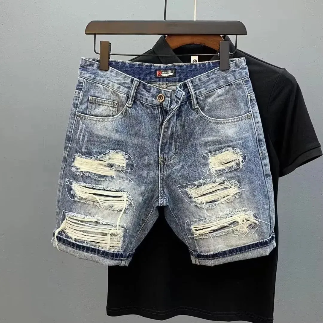 Élégant trou de trou de trou de trou de jean d'été pour hommes grattés en jean respirant short masculin 5 points pantalon 240428