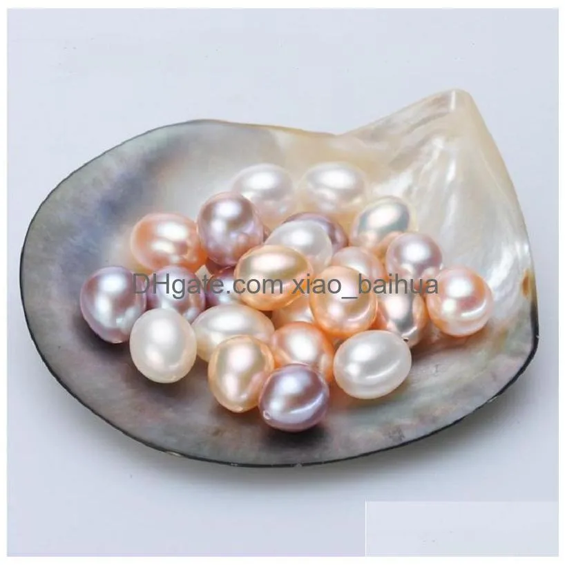 Pearl New Diy Elliptical High Light Half A Hole White Pink Purple Natural Fresh Water Pearl 5-7Mm Loose Beads Of Wholesale Drop Delive Dhtpc
