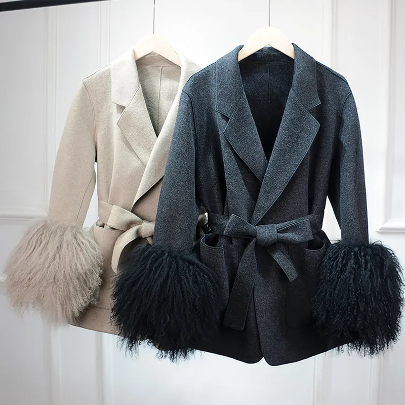 Womens Faux Fur Coat, Winter Warm Woolen Coat With Double Sided