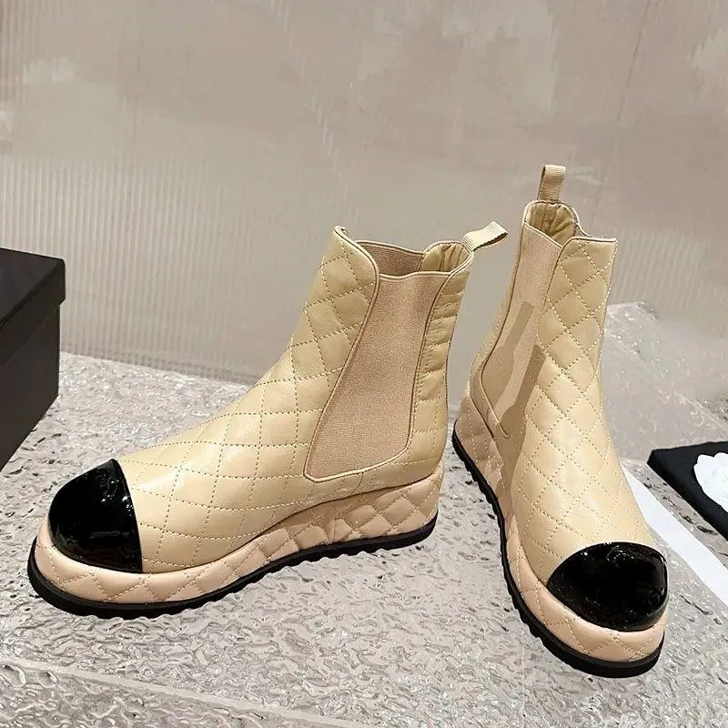 Fashion Hot Ankel 2024 Wedge Platform Heels Western Boots Classic Elastic Slip Ladies On Shoe Snow Leisure Shoe Designer quilted Textur Hhuc