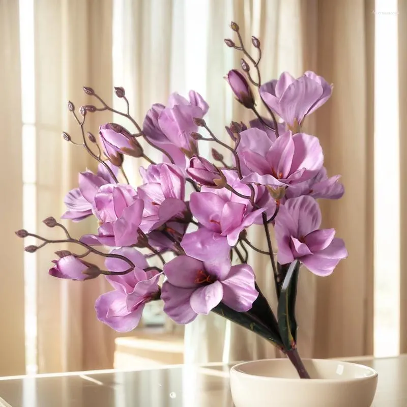 装飾的な花5支店オーキッド人工マグノリア植物植物花束フラワーウォールホームウェディングリビングルームcuerdo de boda