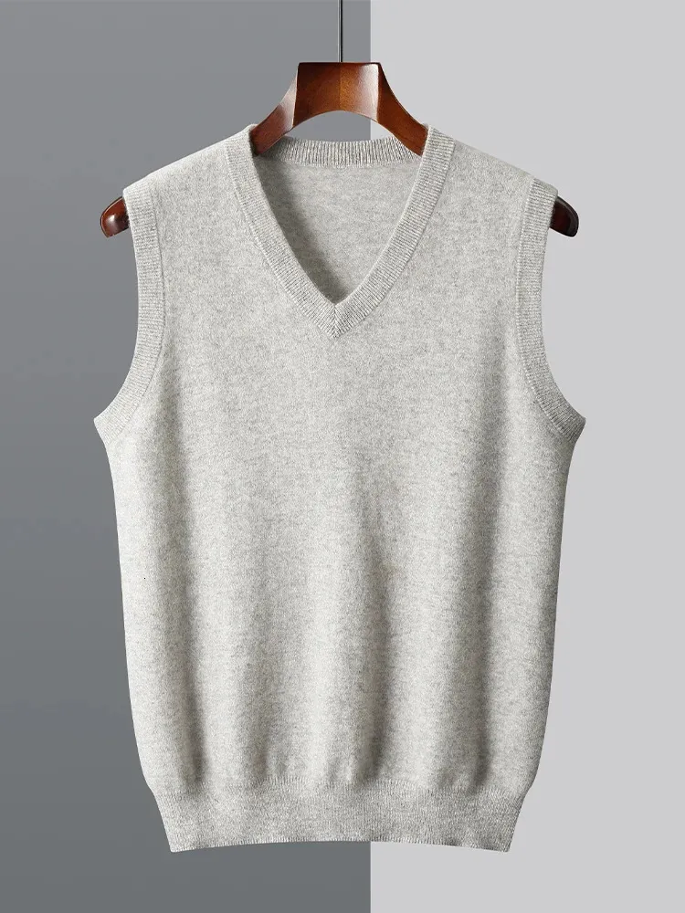 Men's Cashmere V-Neck Sweater Vest - Sleeveless Knitted Pullover For Casual & Layering