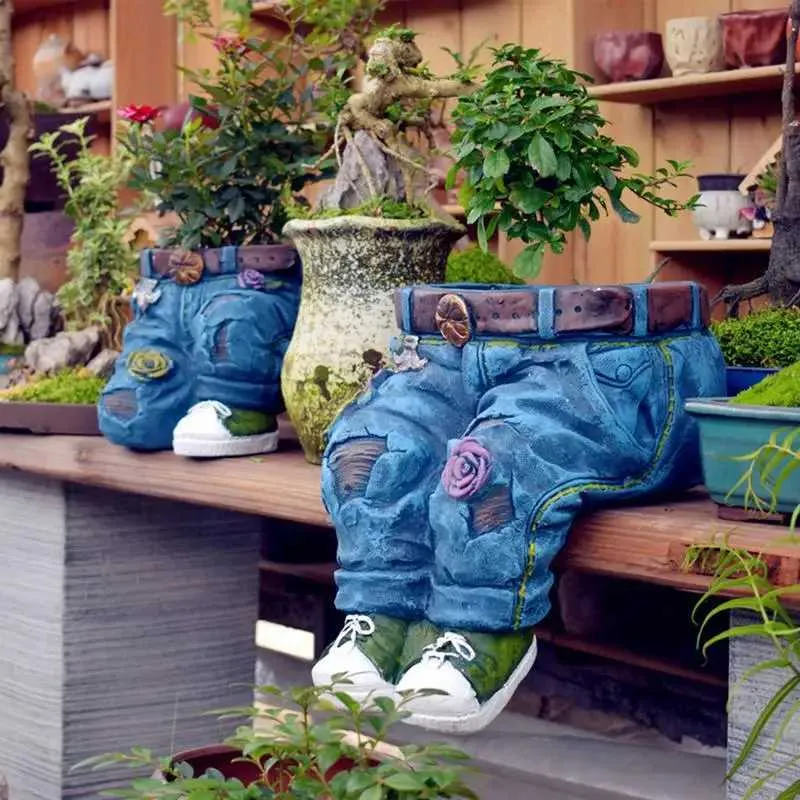 Doniczki Kreatywne niebieskie dżinsy ręcznie robione spodnie odzieży żywicy kwiatowe garnki roślinne dekoracje garnka sosu Q240429