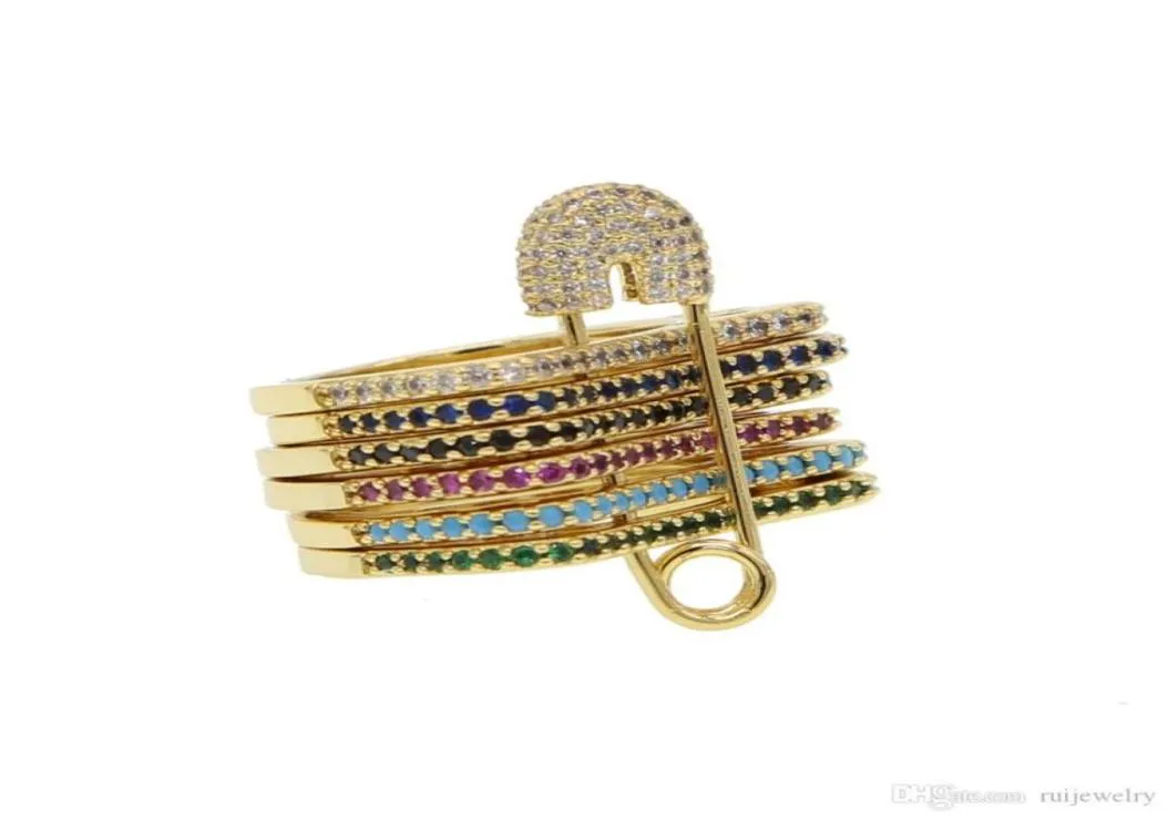 Delicati anelli di dito in oro larghi impostati per donne con pin Cubic Zironia Pave Accessore femmina ANEL ANILLOS MUJE84111335167058