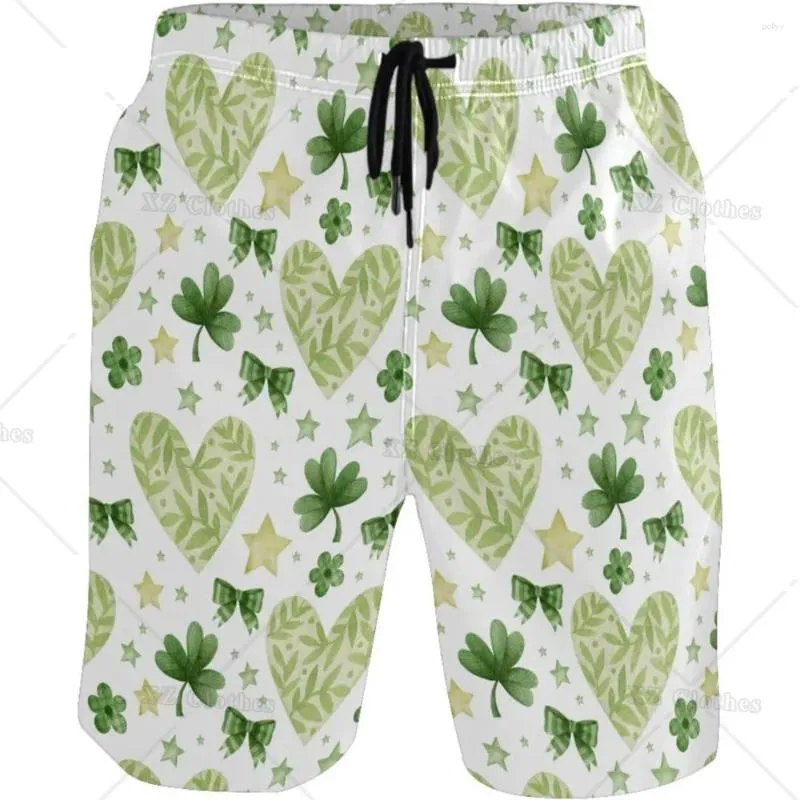 Shorts masculinos do dia de shamrock praia trombas de banho de verão esportes de banho de banheira com forro de malha e bolso