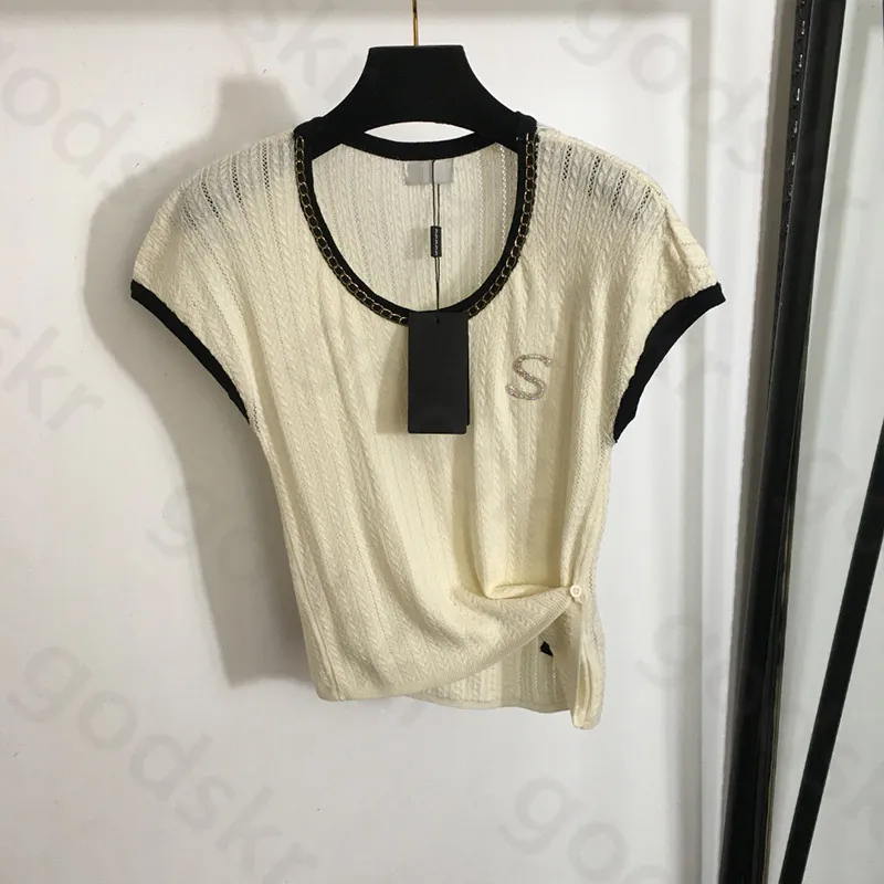 Camisa de gola torção fino de malha feminina moda feminina simples pescoço redondo tampos de manga curta