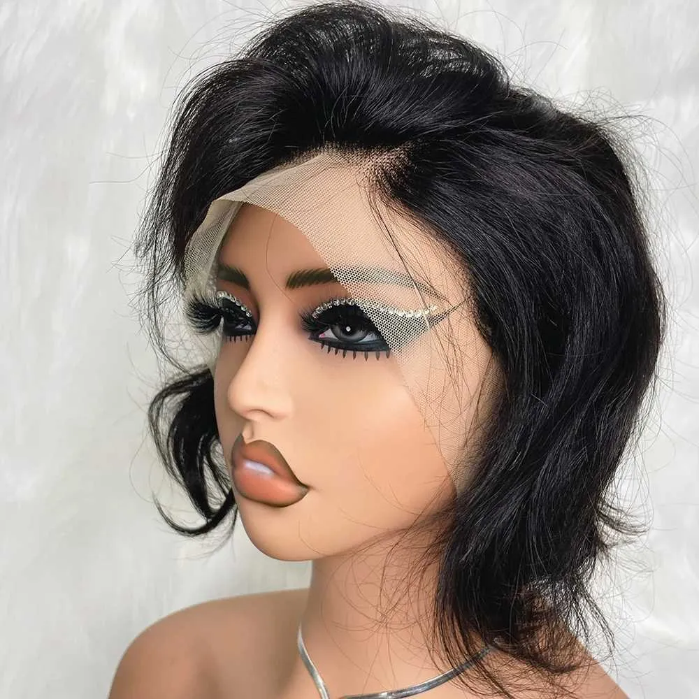 Synthetic Wigs 13X4 Human Hair Lace Front Wig Natural Color Adhesive Free Cheap Sales Cleaning Pixie Cut Q240427