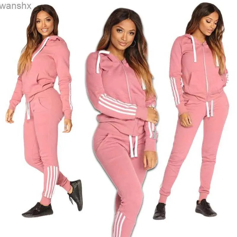 Women's Two Piece Pants 2023 Spring/Summer Womens Sports Shirt Set Solid Color Casual Zipper Hoodie Daily Fitness Jogging 2-piece Set New Womens Pants SetL240429