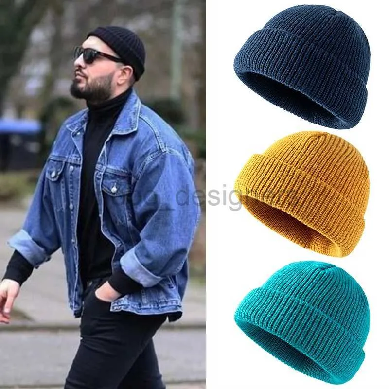 Beanie/Skull Caps Daily Fisherman Cap Unisex Sailor Wind Autumn Beanies Ribbed Gebreide Cap Men Vrouwen Korte Winter Meloen Cap vaste kleur Wol Cap D240429