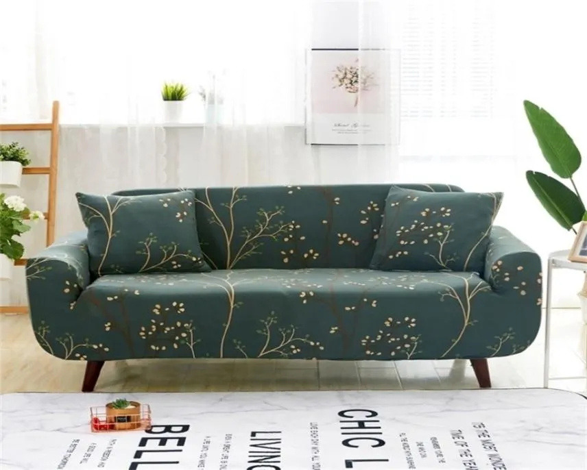 Dark Green Pastoral Leaves Sofa Covers Slipcover Stretch Elastic Spandex Loveseat L Shape Sectional 2012226633197