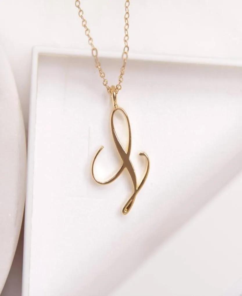 10PCSTiny Swirl Initial Alphabet Letter Necklace All 26 English Gold AT Cursive Luxury Monogram Name Letters Word Text Chain Neck4023151