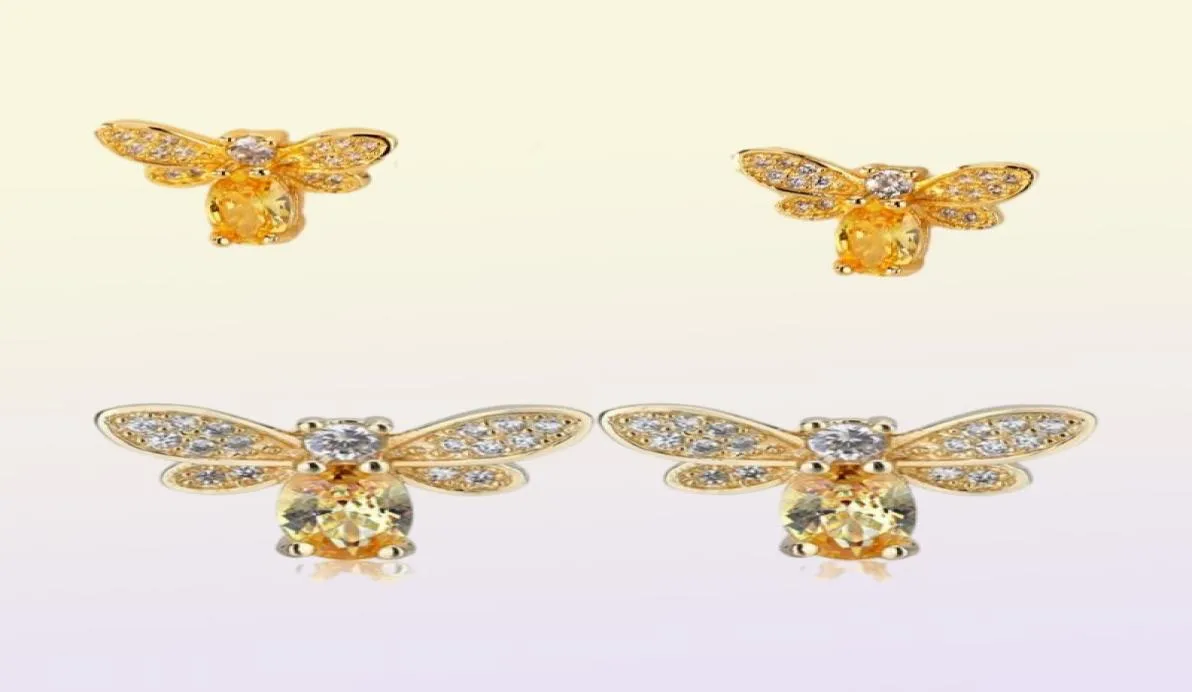 Rainbamabom Vintage 925 Solid Sterling Silver Citrine Gemstone Yellow Gold Bee Earrings Ear Studs Women Fine SMEEXCHY HELA22363683370528