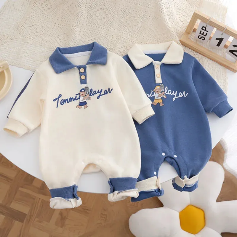 Leer Baby Boy Girl Romper Long Sleeve Bodysuits One-Pieces 100% katoenen bodysuit voor geboren 3 tot 24m peuters Bebe Outfits 240428