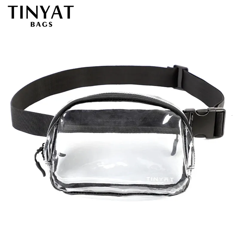 TINYAT Clear Waist Bag Women Purse Large Phone Fanny Pack Sports Travel Ladies Belt Bag Pouch Transparent PVC Banana Bum Bag 240428