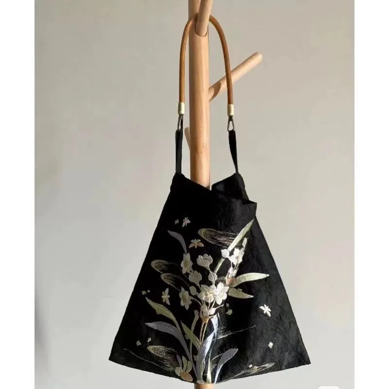 Nouveau sac de style chinois jupe longue décontractée avec sac en satin zen corde de vache de vache pure coton lin de style folie