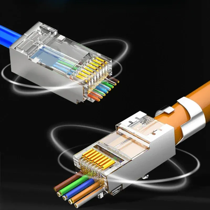 NYA ESCAM 10st/30 st RJ45 -kontakter Cat6 passerar genom EZ till Crimp Modular Plug för Solid Stranded Network CableFor Cat6 Pass Through Plug