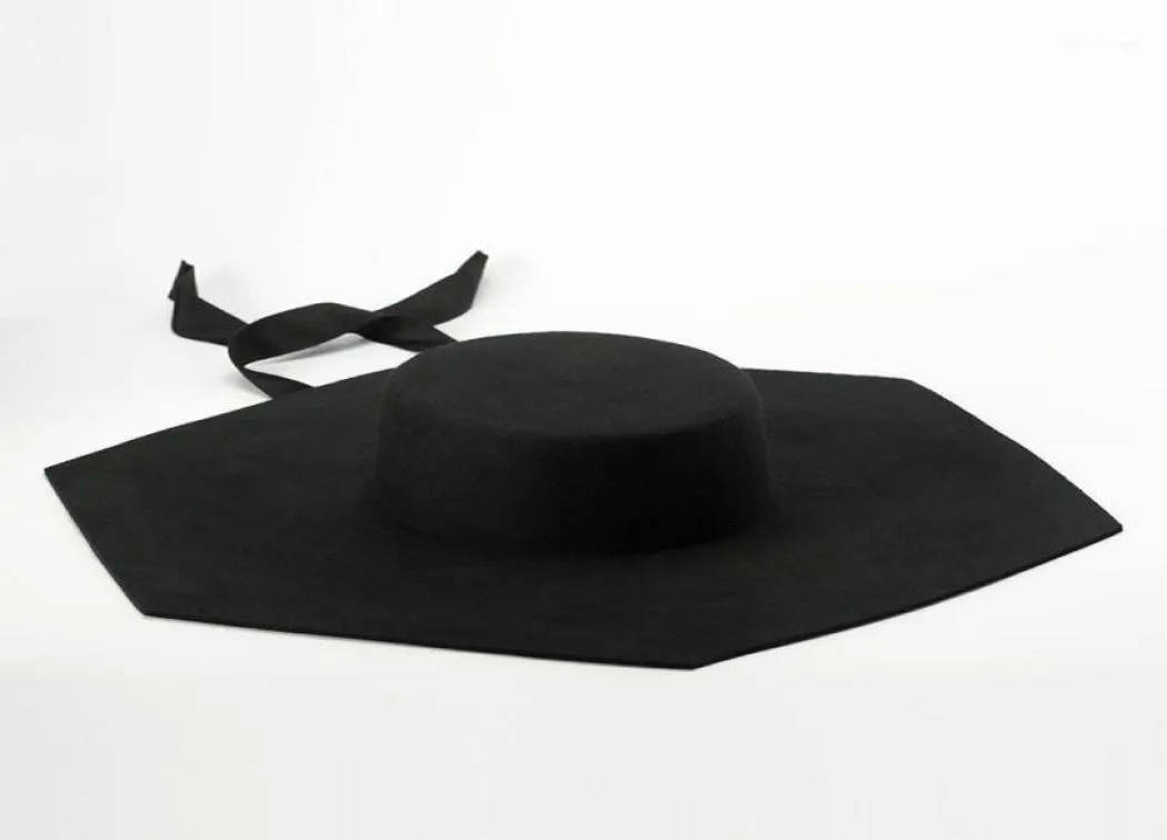 ケチなブリム帽子ヨーロッパウールフェドーラ帽子六角形フレットビッグフロッピー女性高品質のconcaveシェイプレディースパーティーフォーマル11667402