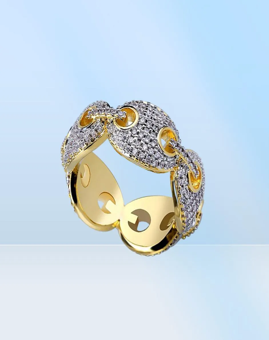 Hommes 18k Gold Marine Link Eternity Band CZ Bling Bling Ring Pave CZ Full Simulate Diamonds Stones Anneaux avec cadeau Box49125587331161