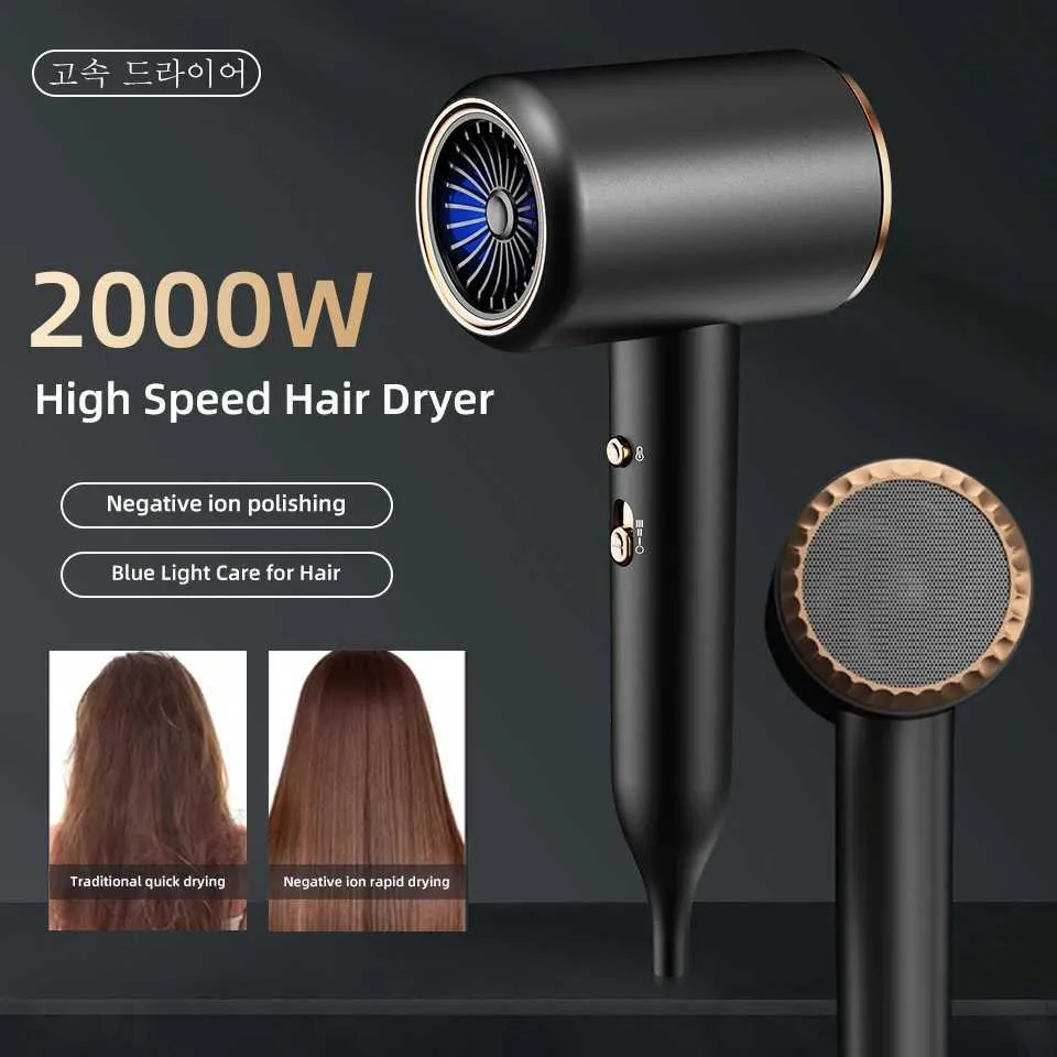 Secadores de cabelo de alta velocidade secador de cabelo profissional de alta potência ferramenta de estilo elétrico on negativo 2000w luz azul q240429