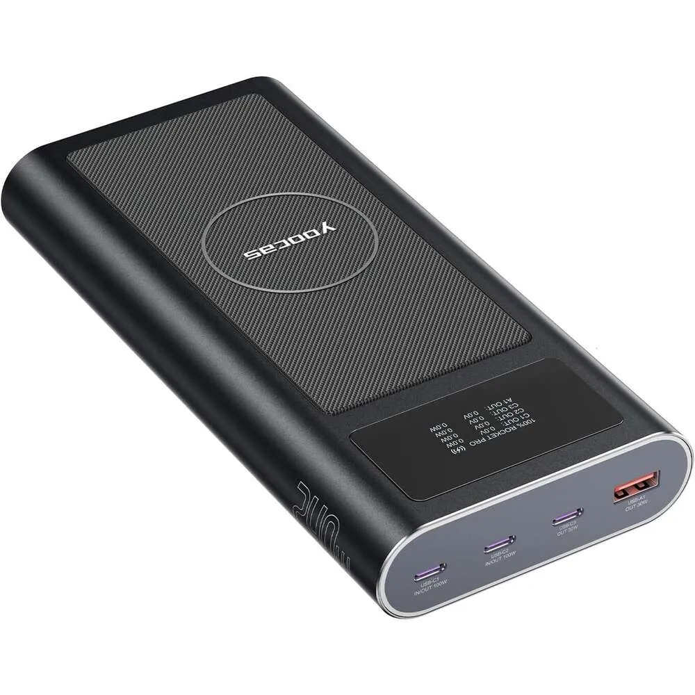 PD 240Wパワーバンク25000MAHポータブル充電器高速充電、スマートデジタルディスプレイ、4ポートUSB C、USB A、Samsung iPhone iPad MacBook AI用ワイヤレスバッテリーパックAI