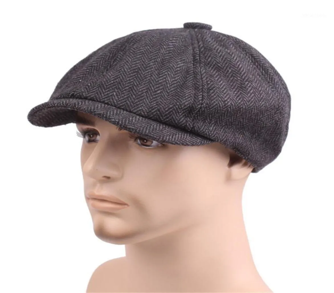 Black Beret Hat Caps Herring Bone Retro -kunstenaar Sboy Baker Boy Tweed Flat Cap Heren Winter Autumn Gatsby Berets9481289
