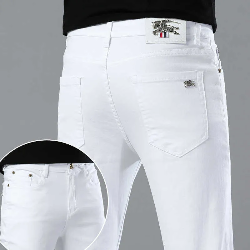 Spring 2023 Thin Mens Jeans Korean Edition Slim Fit High End European Pure White b Family Pants