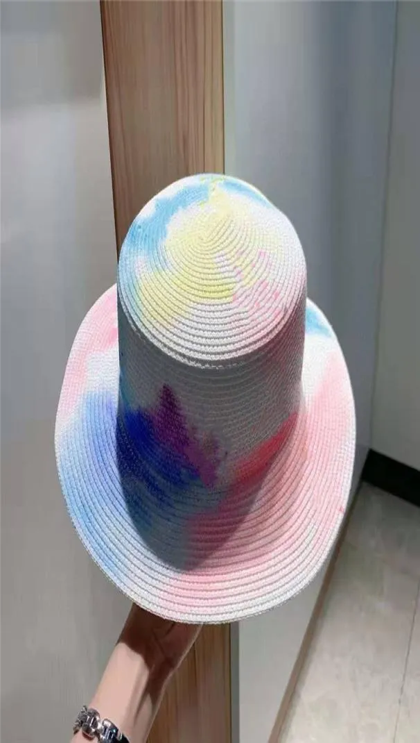 Creative tiedye Women straw hat colorful Flower letter and monogrammed print beach hats for adult6017829