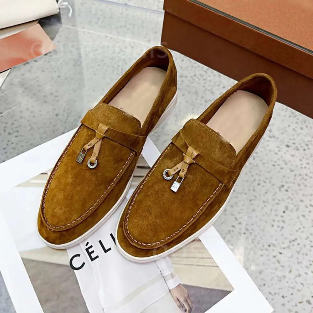 Chaussures décontractées Locage plat bas bas en daim en cuir vache oxfords mocassins Summer Walk Comfort Loafer Slip on Rubber Sole Flats Loro Piano Unisexe