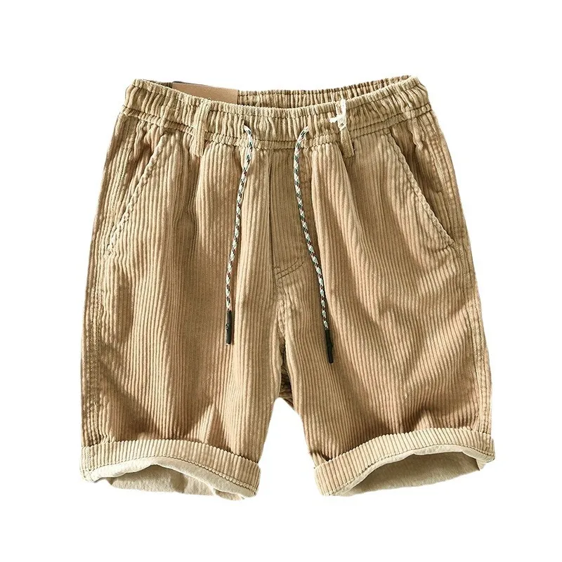 Treino atlético de shorts casuais masculinos Corduroy Ambasta de moda ao ar livre de cordão com bolsos 2404274