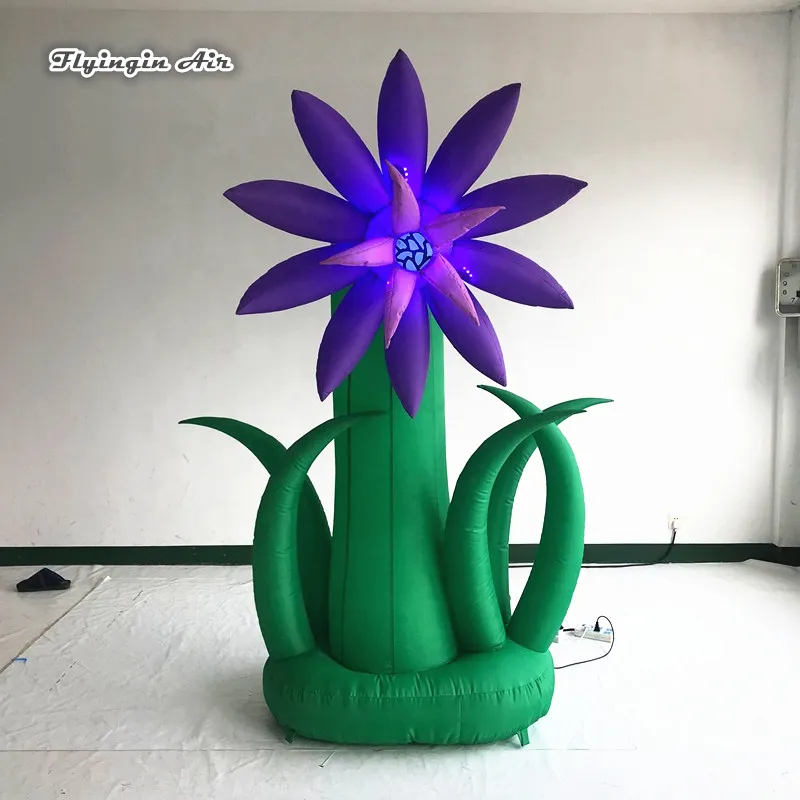 Vente en gros Night Night Decorative Éclairage gonflable Fleur de tige longue 3m Hauteur Airblown Flower Tree avec lumière LED pour décoration du parc à thème