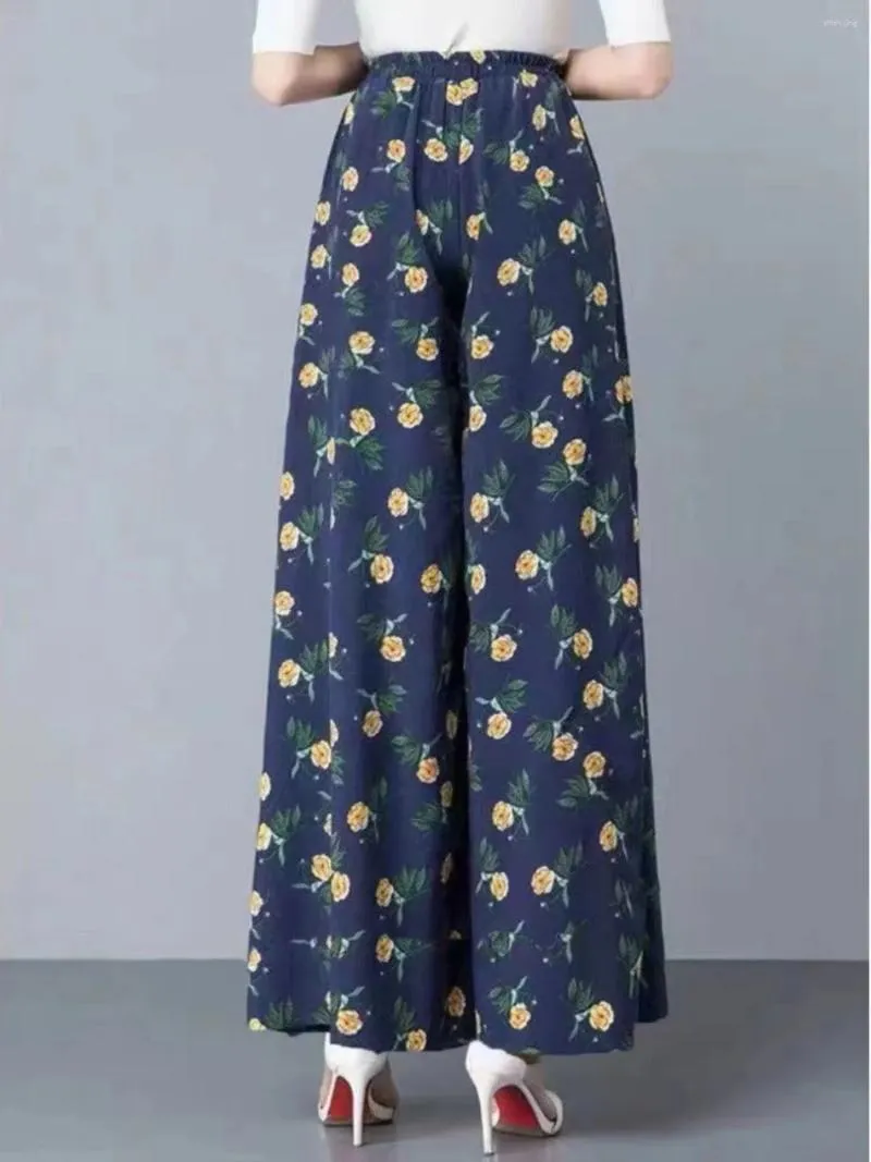 Spodnie damskie kwiat druk luźny harem ołówek 2024 Letnia wysoka talia Elastyczna koreańska dama garnitur T12