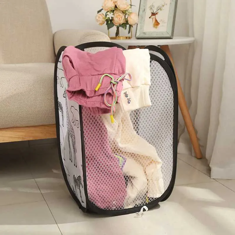 Storage Baskets Foldable Mesh Laundry Baskets Pop Up Washing Laundry Hampers Household Dirty Clothes Basket Sundries Storage Basket Organizer