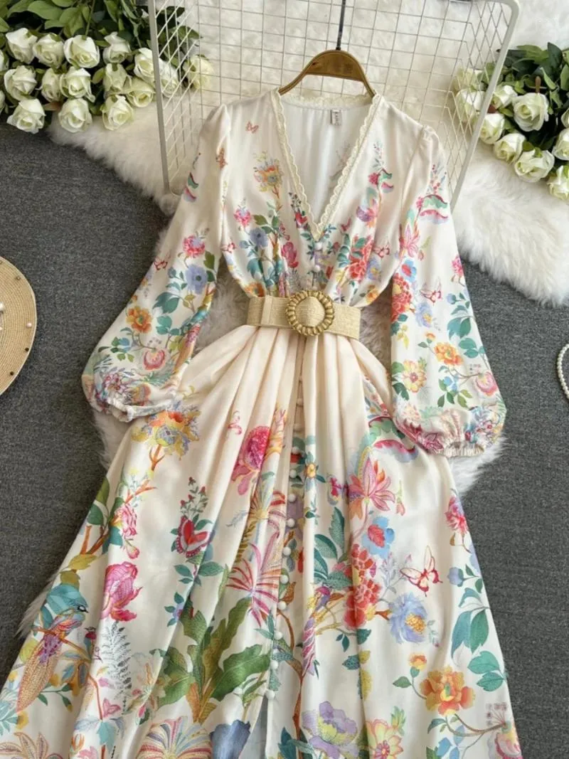 white christmas dresses Red Dress | Blue & Ivory Floral Print Cotton Maxi Dress main image 1
