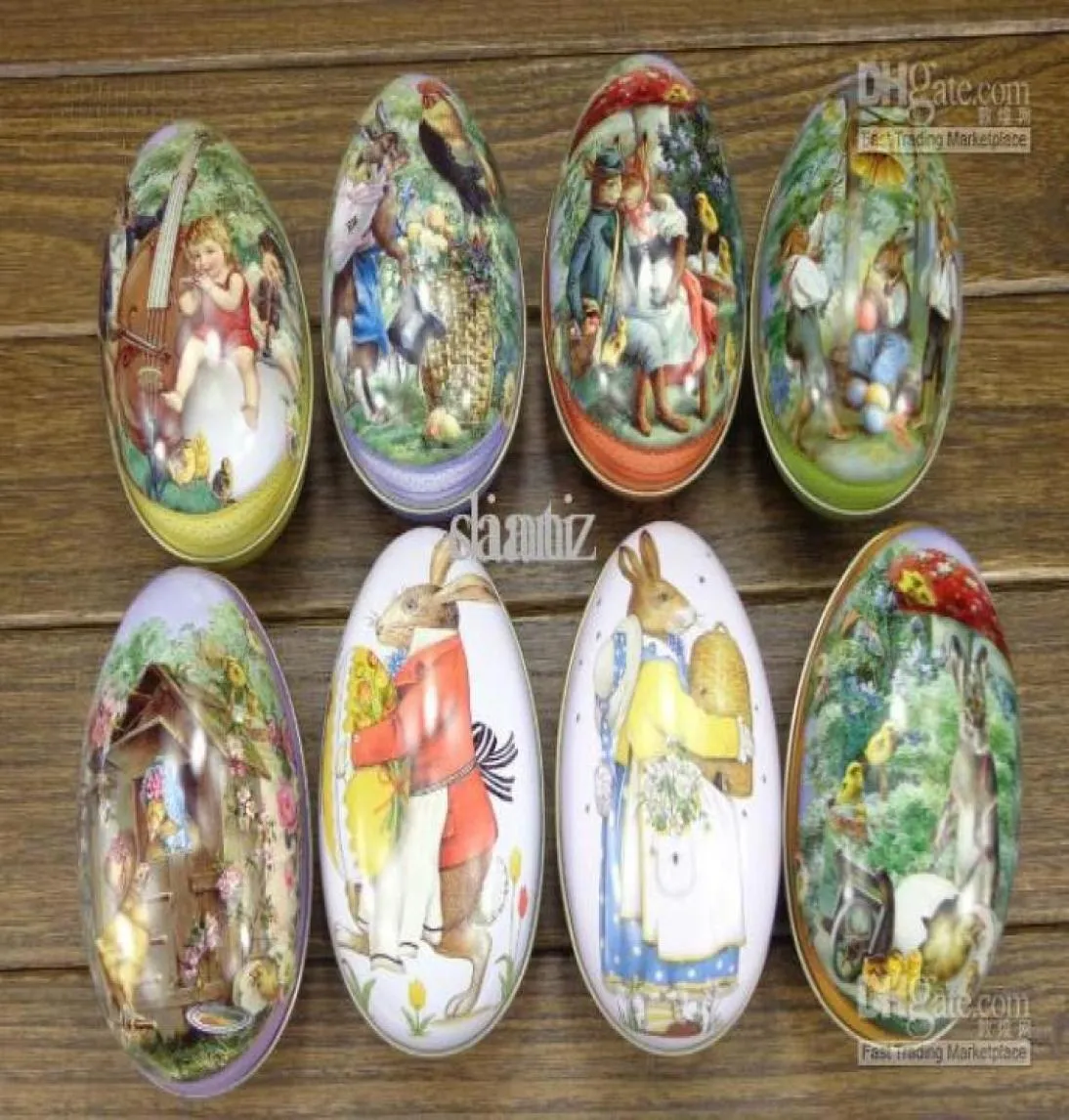 Huevos de Pascua de moda Caja de almacenamiento de caramelo de estaño 8 Cabuchones de decoración de Pascua Todos Pattens disponibles ahora3372186