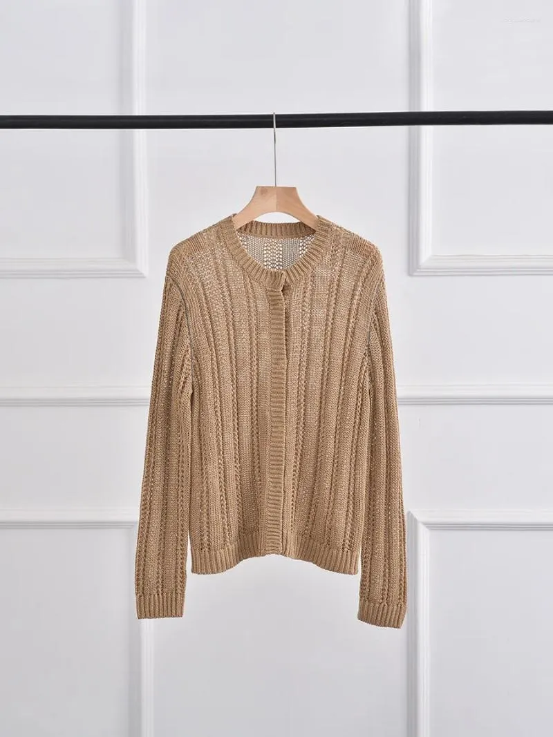 Women's Knits Linen Women Single Sfritto Magli di perline di perline sciolta Female Casual Female Sungola solare a maglia