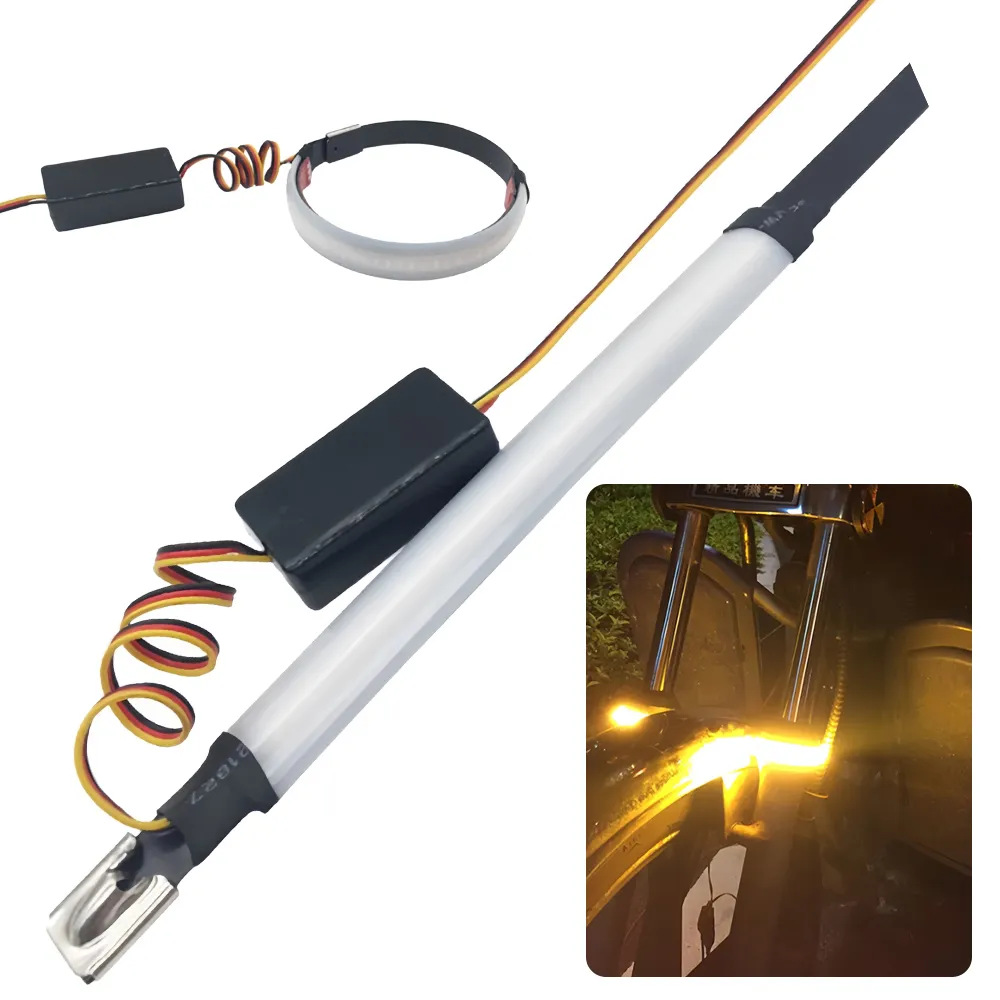 Led Turn Signal Strip, Flexible Bright Rubber Tail Brake Running Light Easy To Install for Car Motorcycle Electric Vehicle