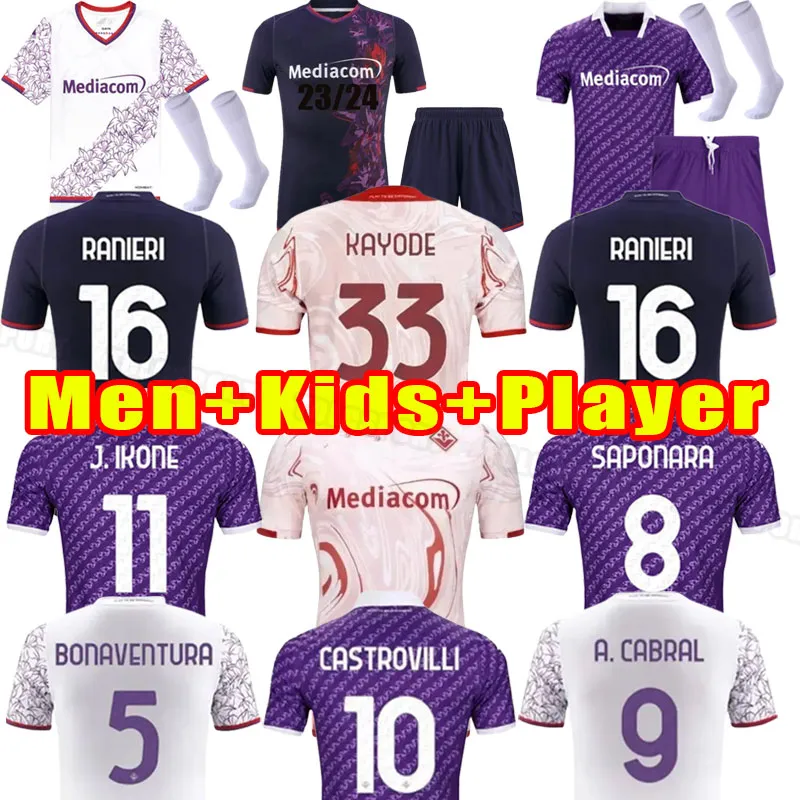 Homens crianças 2023 2024 camisas de futebol de fiorentinas