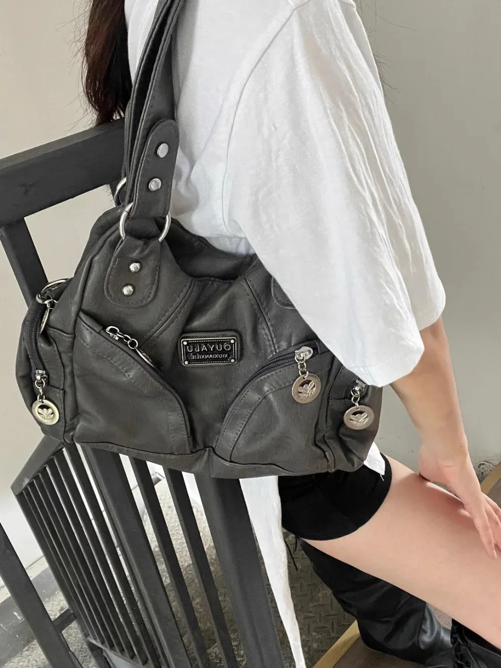 バッグ archive Leather shoulder Bag y2k theory Women's Y2k Purse Handle Shoulder Bag Buckle Punk Hobo