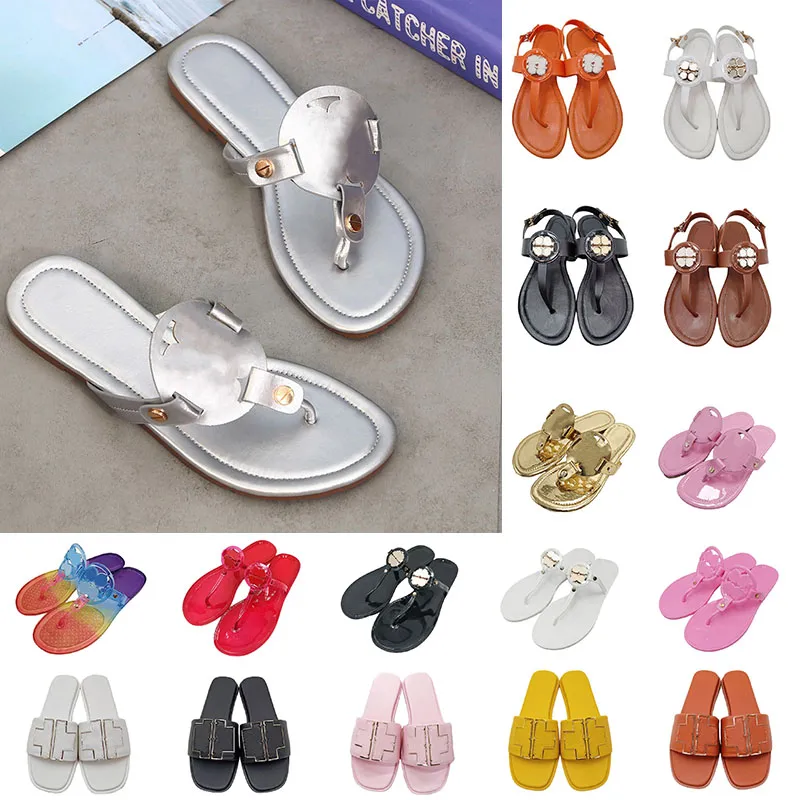 2024 Designer slippers dames beroemde modeg flop flops sandalen molenaar glijbanen lederen sandaal metallic zilver roze zwart bruine vrouwen trainers banaalschuurschoenen