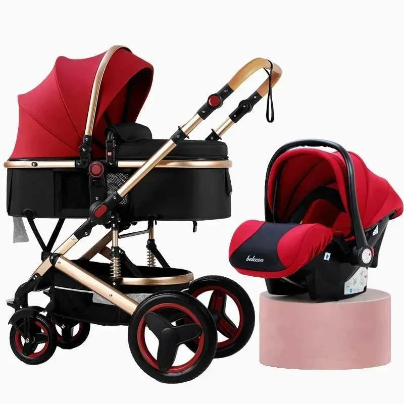 Kinderwagen# High Landscape Baby Kinderwagen 3-in-1 mit Autositzen und Handcart Luxus Set Neugeborene Q240429