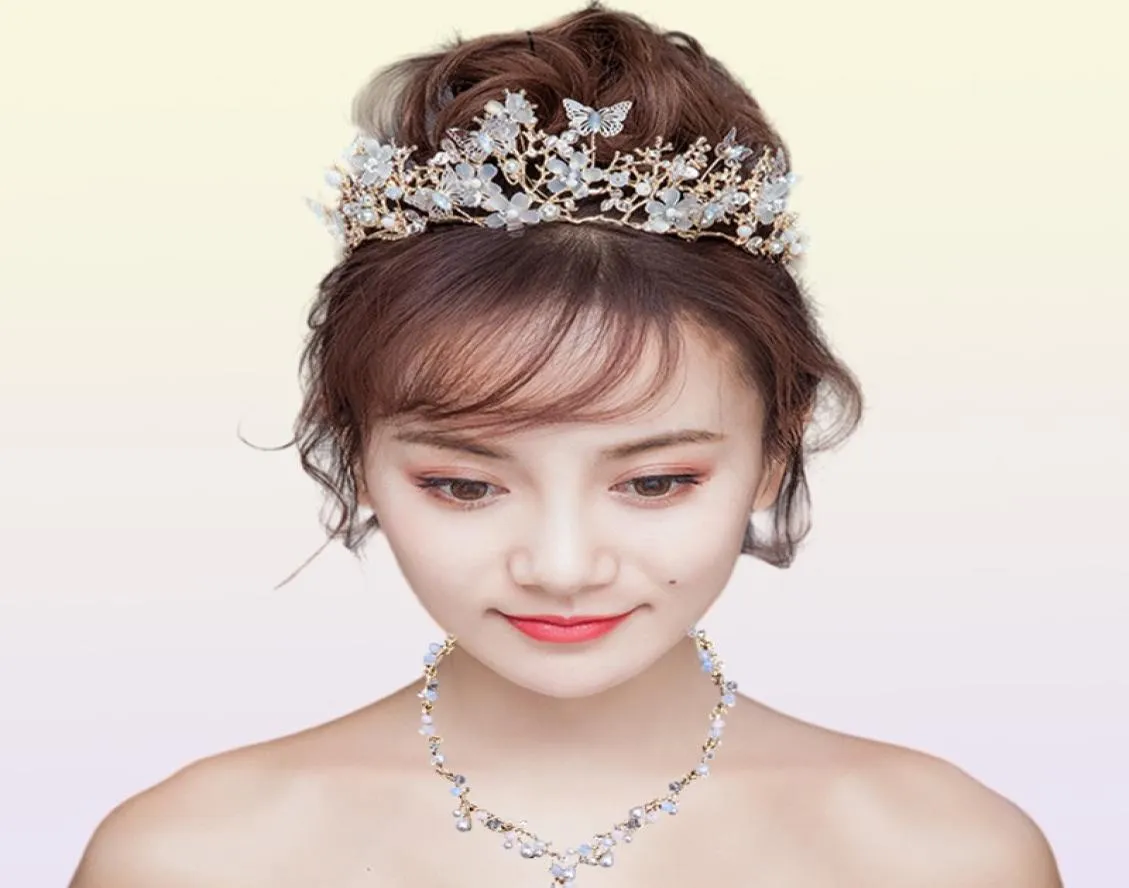 Perle di cristallo di lusso per perle di farfalla perle che set di gioielli di gioielli floreali dollari dollari Orecchini di gioielleria per matrimoni Tiara Set di gioielli da sposa 8322477