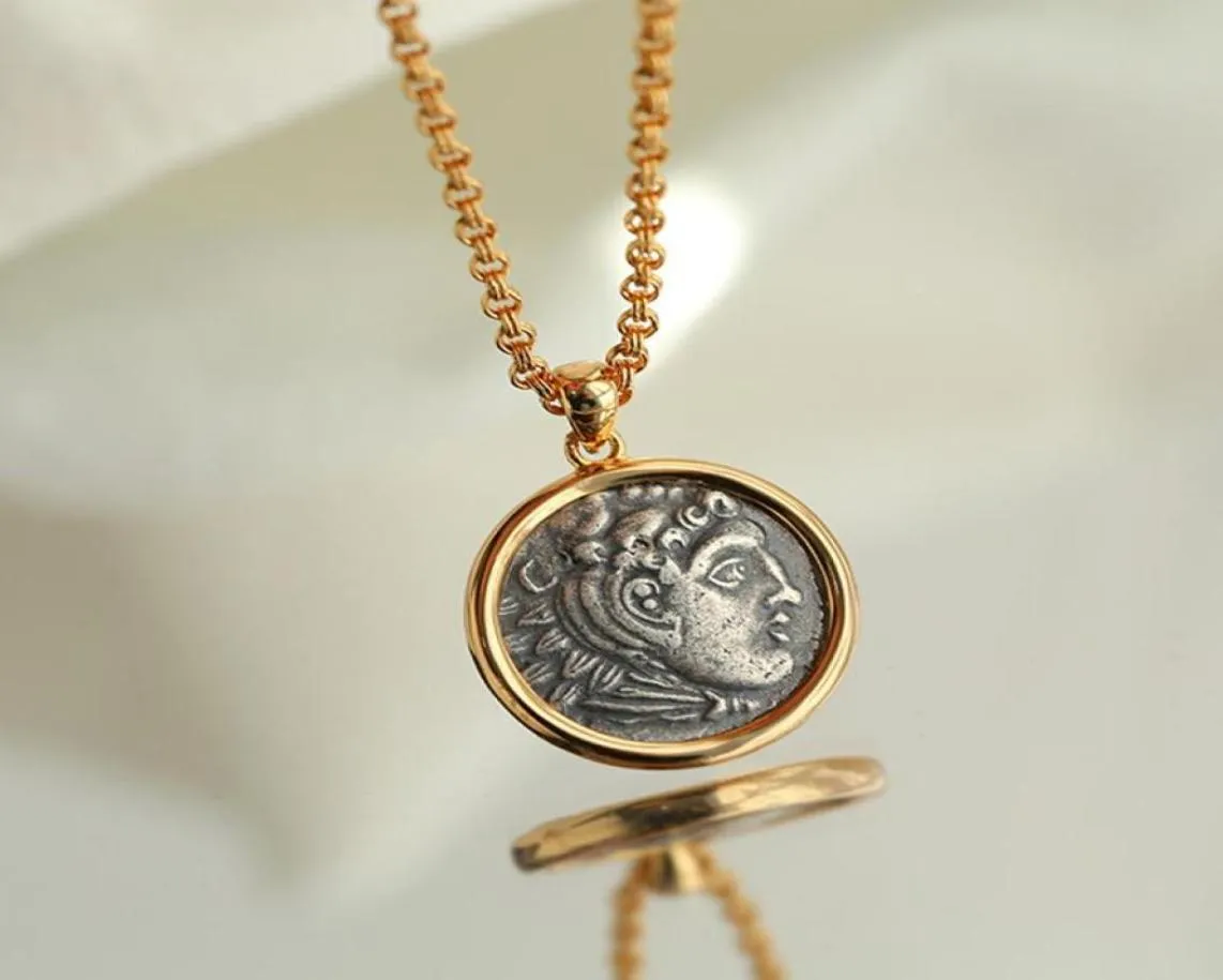 Colliers pendants anciens grec Hercule 999 Collier de pièce d'argent Gravé hommes et femmes bijoux Wholependant2453913