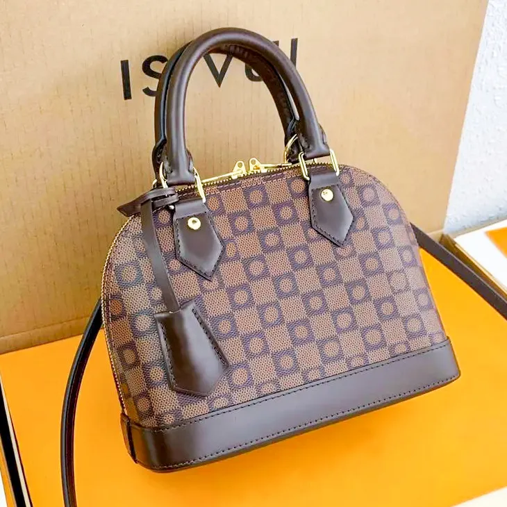 High quality top handle Luxury shell Designer bag for woman Brown flower handbag fashion Leather Clutch bag strap crossbody mens Shoulder tote Orange briefcase bags