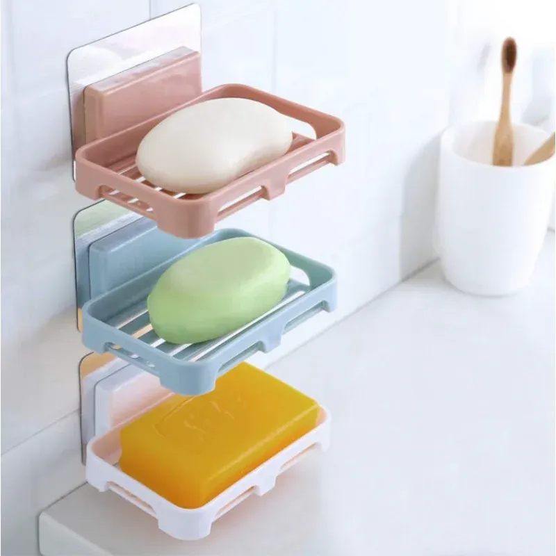 Zet badkamer accessoires Soaps Derees Douche Soap Holder Wandmontage afvoer Soap Dish Box Plastic Sponge Soaps Tray Keuken Organisator