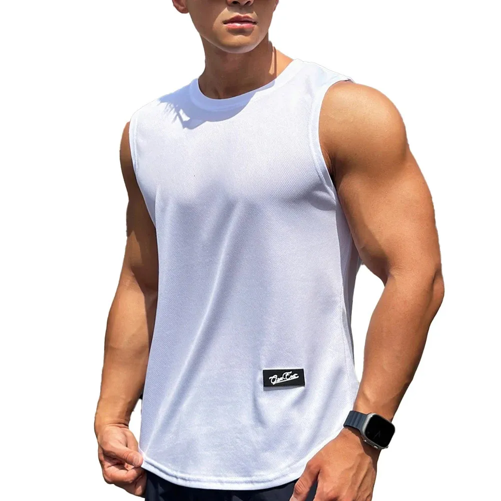 Camiseta de camiseta top elegante de verão fitness fitness masculino rápido secagem sem mangas cor sólida cor tina confortável 240425