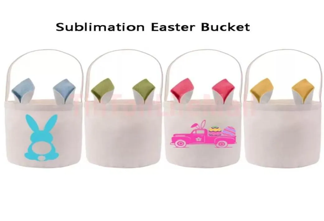 Feestbenodigdheden Bunny Easter Basket Diy Sublimation Toy Candy opbergtas met handvat polyester konijn oorcadeauzakken GJ02171553887